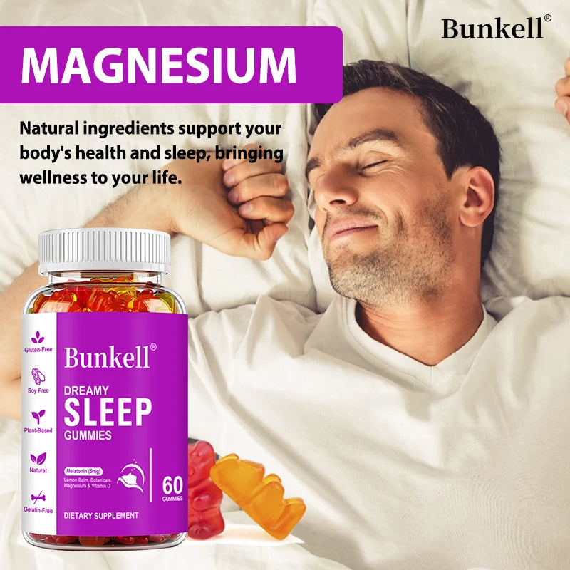 Bunkell Magnesium Complex Gummies Melatonin Vitamin D for Sleep Support