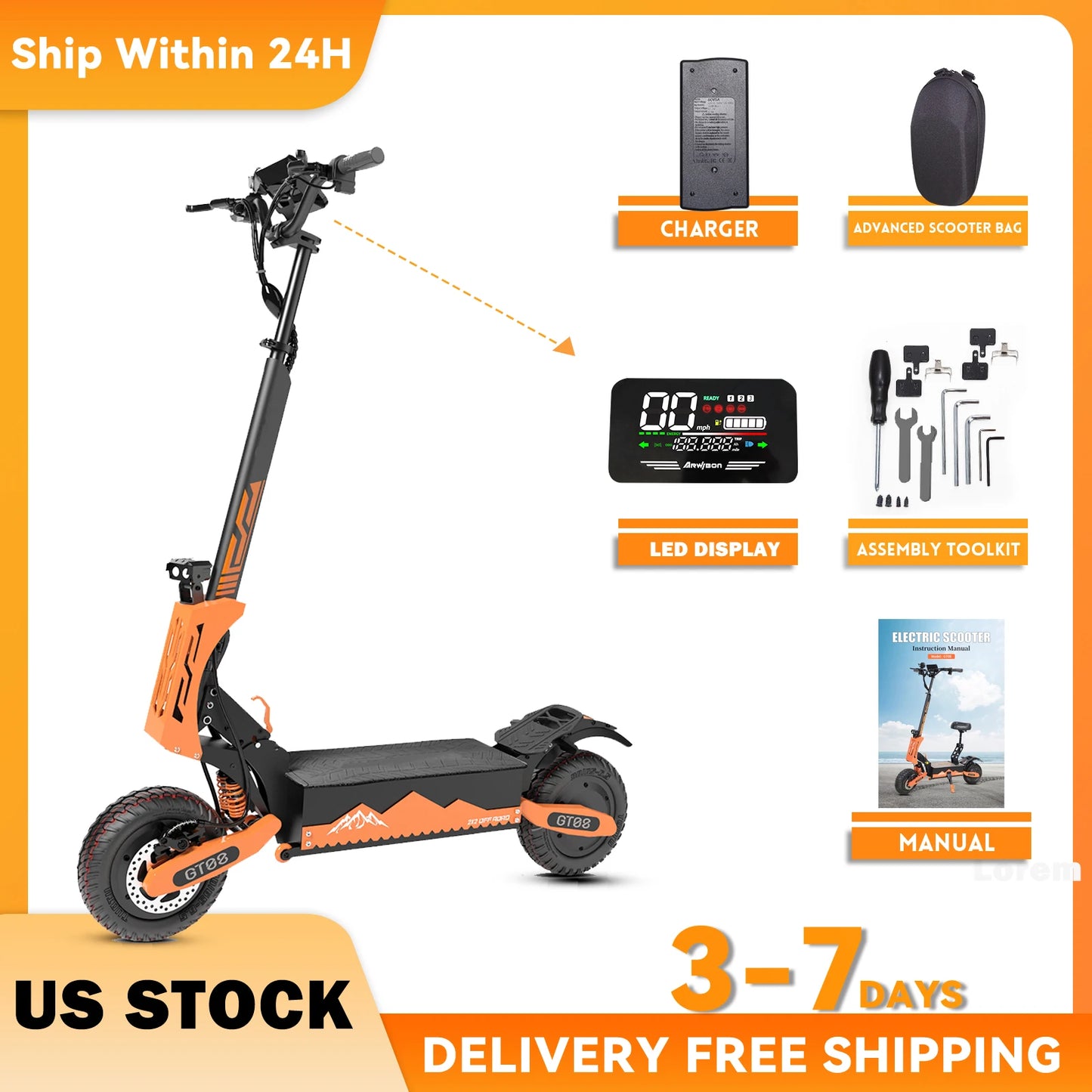Arwibon GT08 Electric Scooter 5600W Motor Top Speed 46 MPH