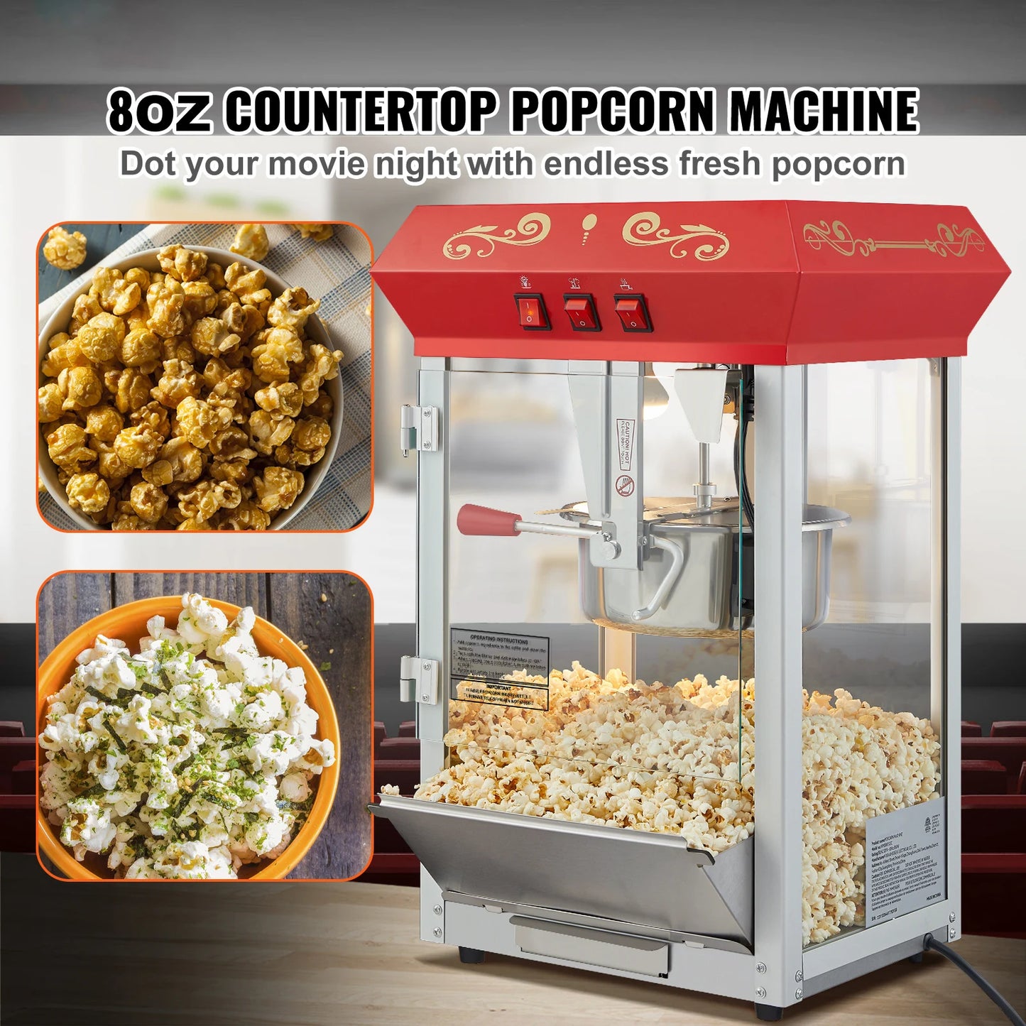 SucceBuy Electric Popcorn Maker Commercial Popper Machine Stainless Steel