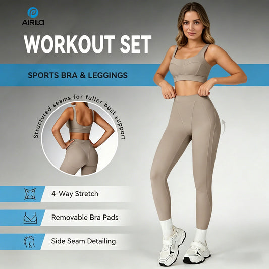 Airila 2-Piece Yoga Set High-Waisted Leggings and Sports Bra