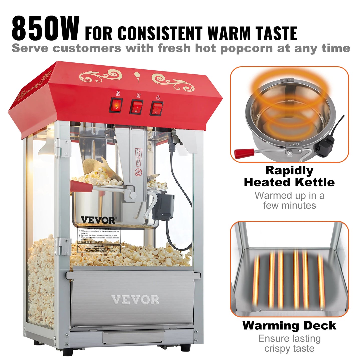 SucceBuy Popcorn Maker Popper Machine With Tempered Glass Cover 48 Cups
