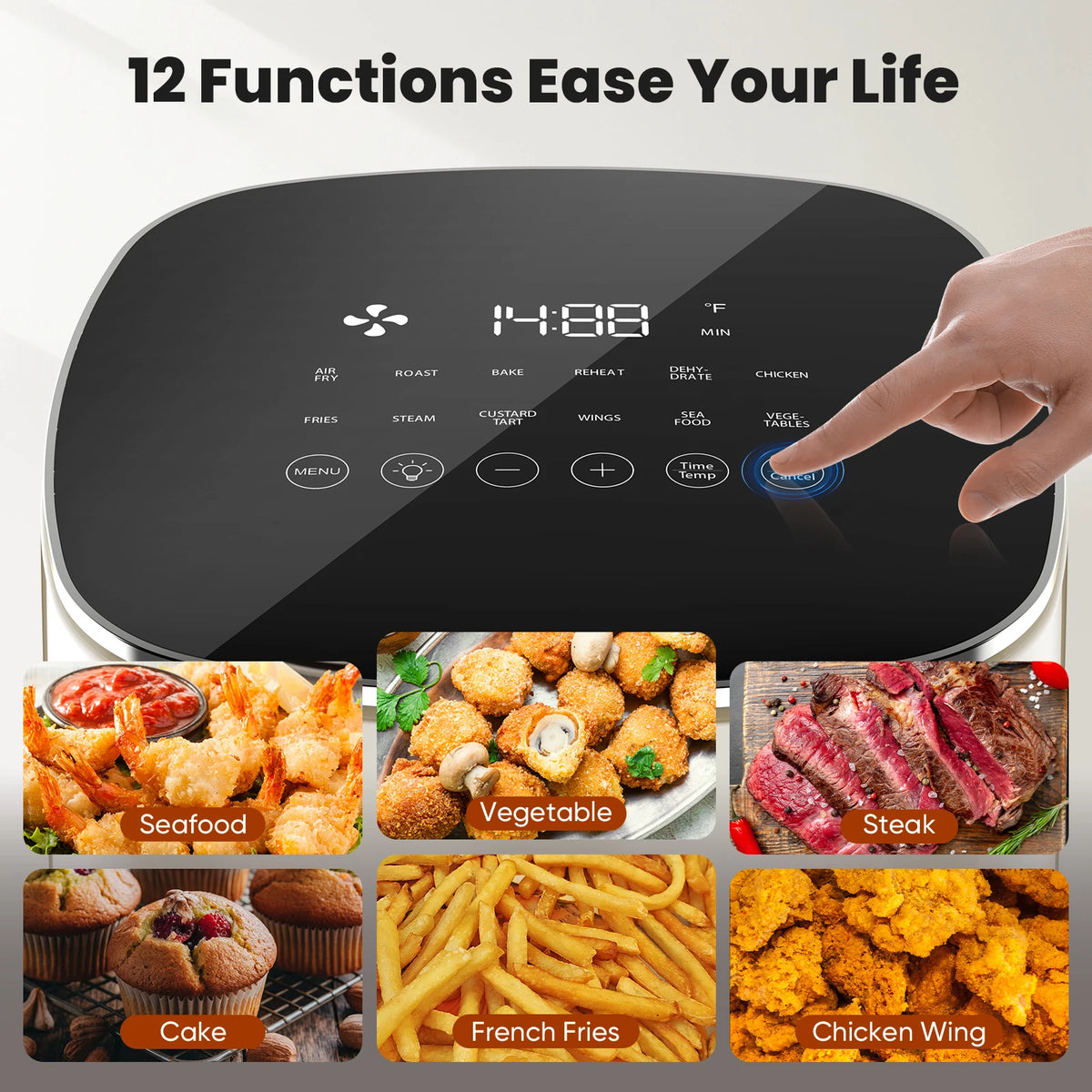 JHK 6 Quart Square Air Fryer With Window