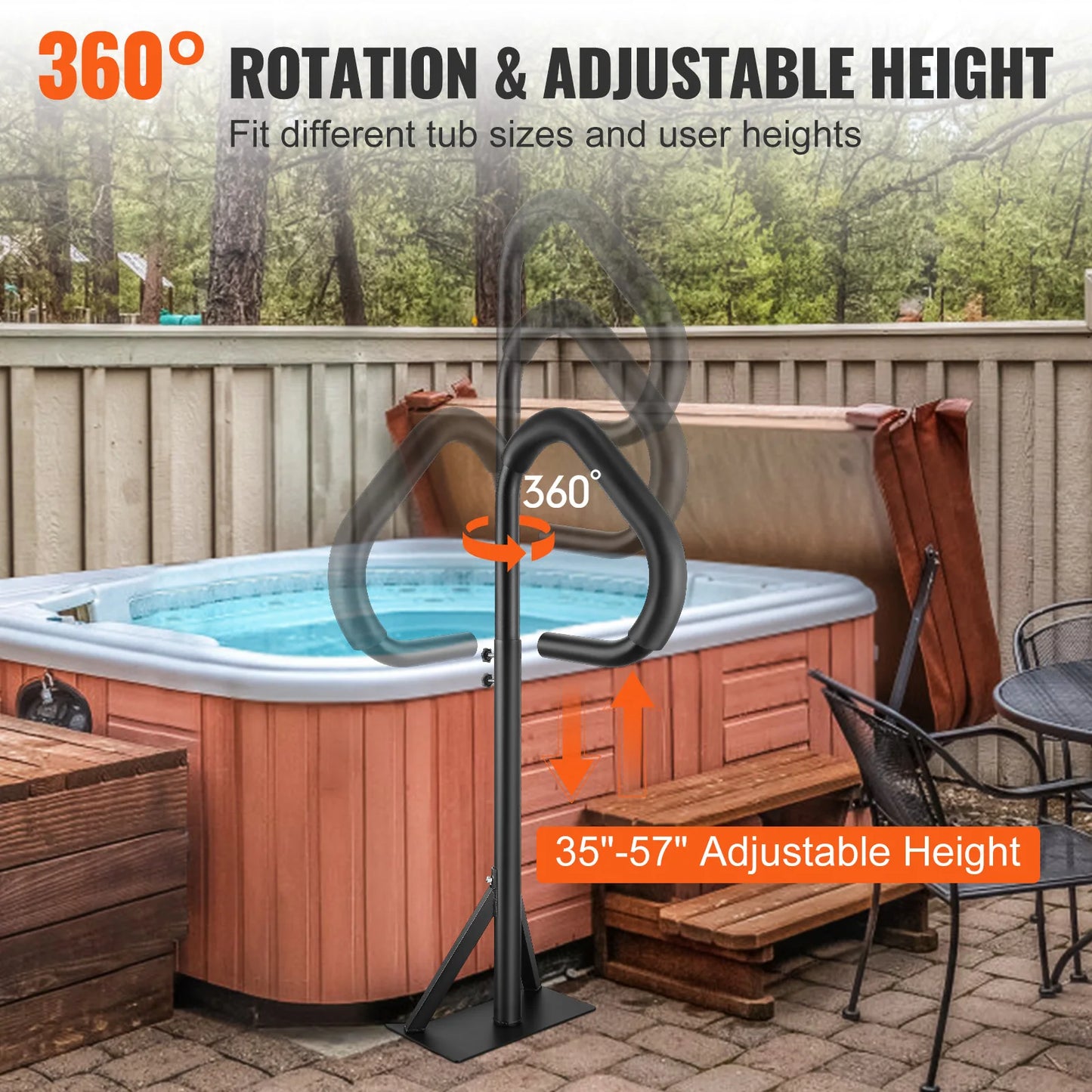 360 Rotatable Spa Hand Rail With Slide In Mount Base For Bathtub