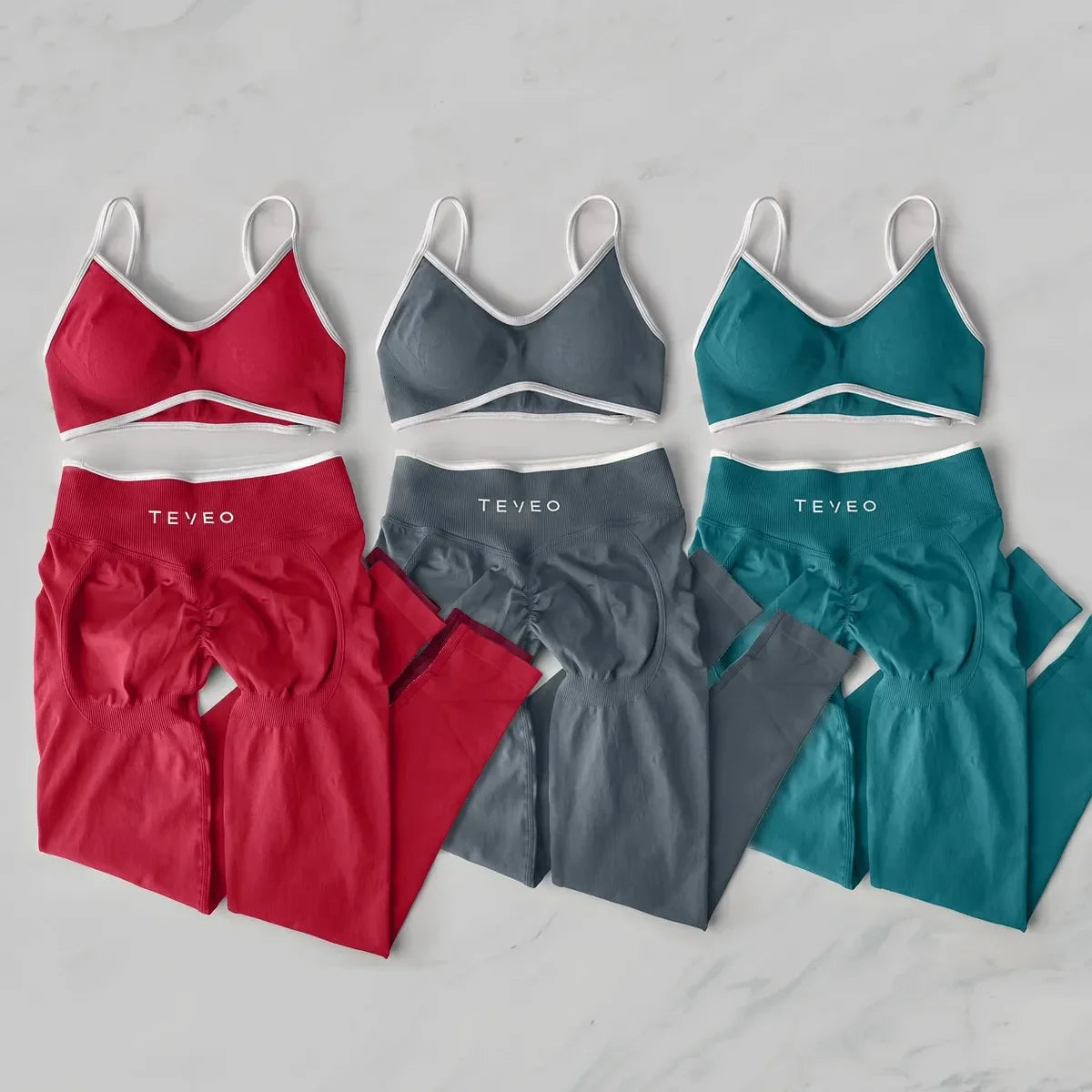 TEVEO 2 Piece Womens Seamless Gym Set Leggings Bra Yoga