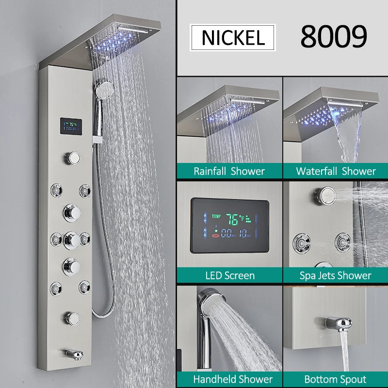 Quyanre LED Shower Panel Tower System Rainfall Massage