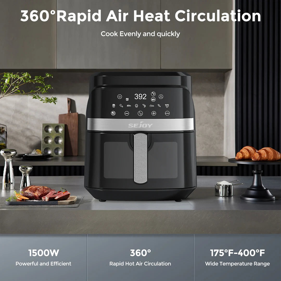 SEJOY 8 In 1 Air Fryer Oven Oilless Cooker Roast Bake Dehydrate Keep Warm