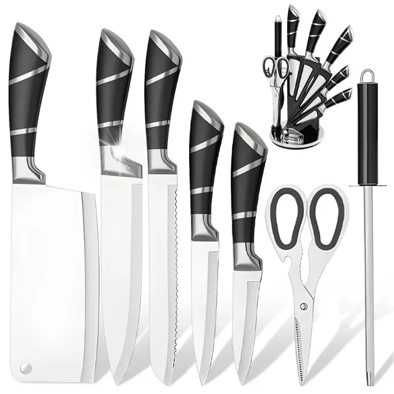 ZENG 9 Piece Kitchen Knife Set Stainless Steel Sharpener