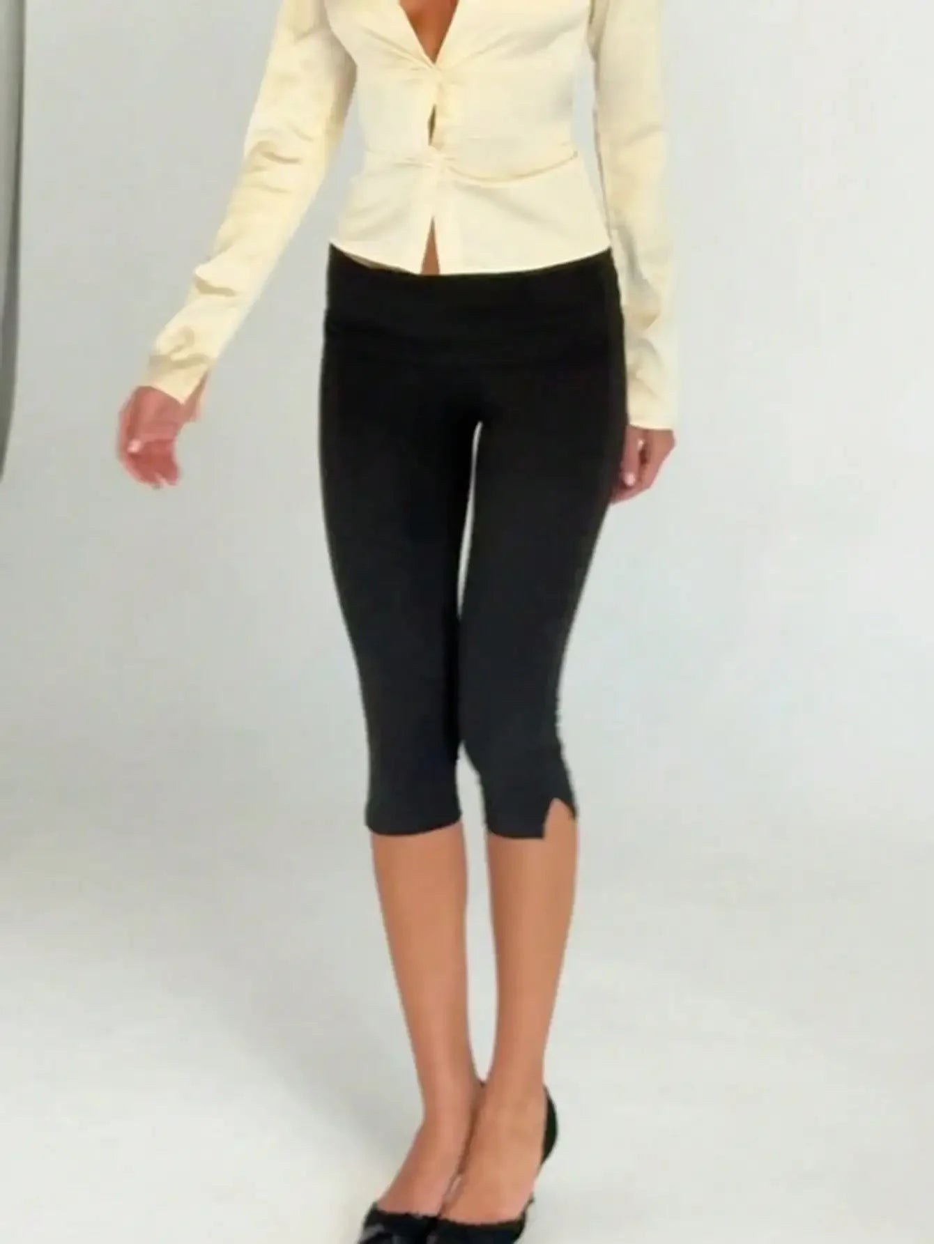 Women's Capri Leggings With Fold Over Waistband And Split Hem Buttery Soft