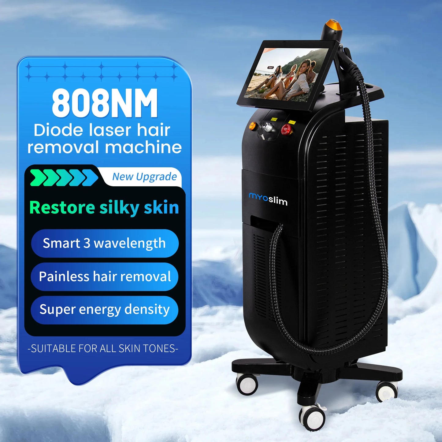 MYOSLIM 3 Wavelength 10bar Diode Laser Epilator Hair Removal System
