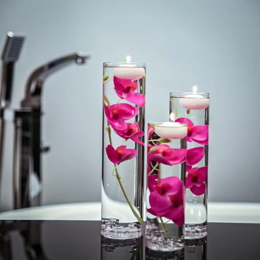 Floating Flower Centerpiece Artificial Orchid Glass Cylinder Vase With Candles