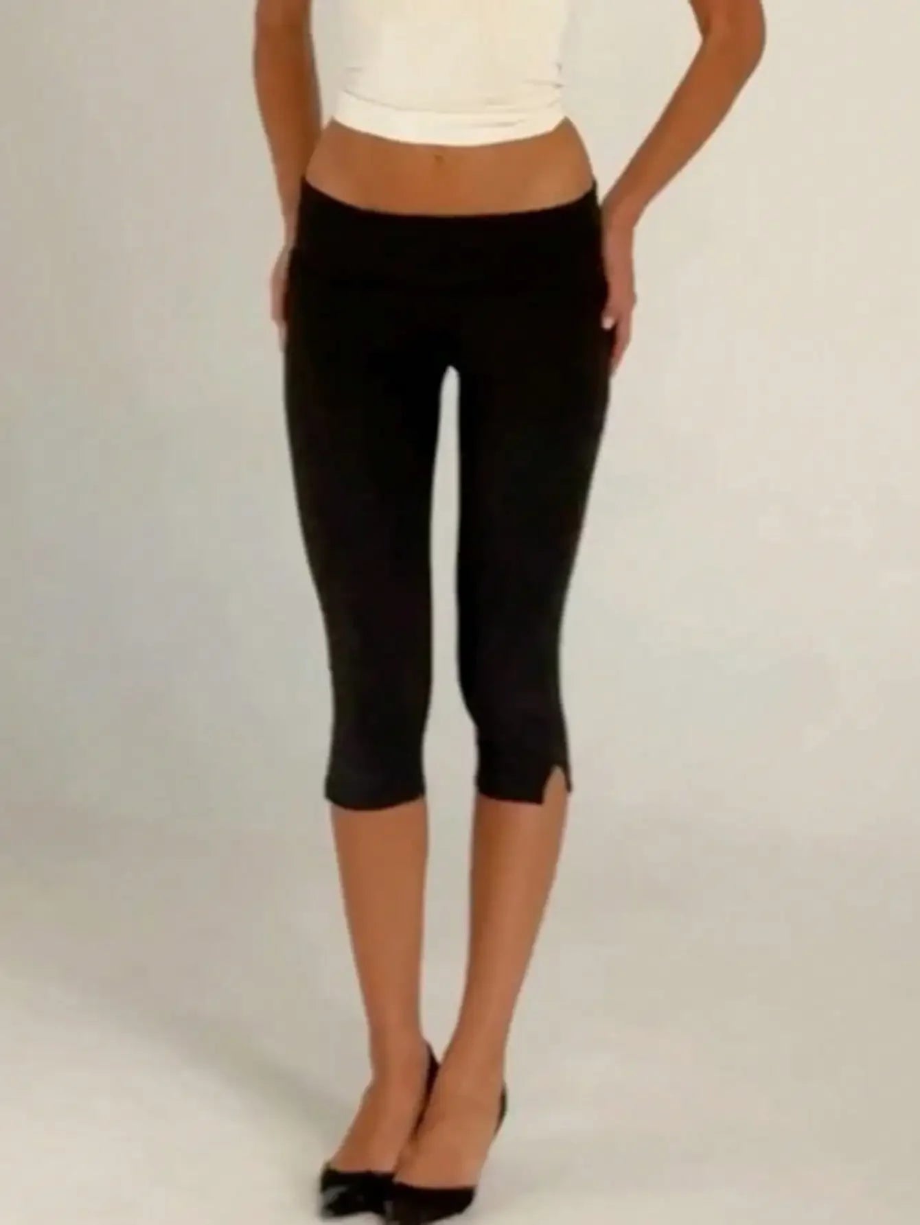 Women's Capri Leggings With Fold Over Waistband And Split Hem Buttery Soft