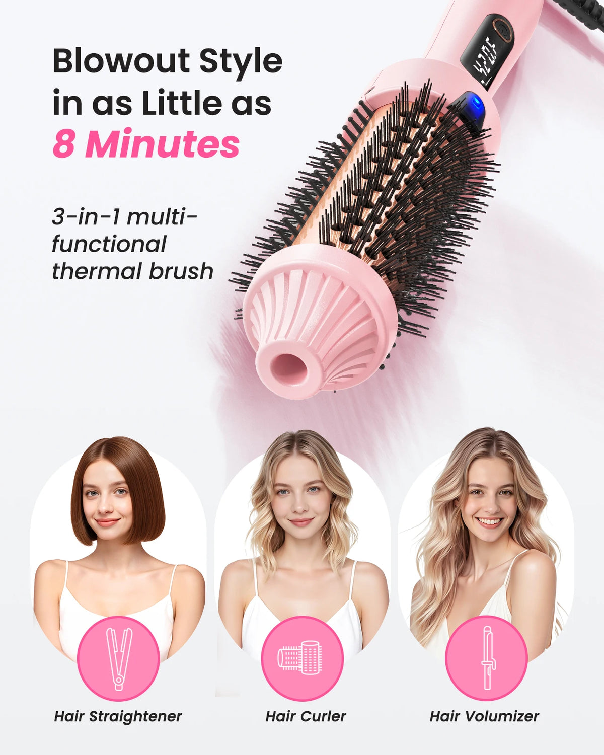 Bopcal Heated Curling Iron Brush 38mm Volumizing Hair Styler