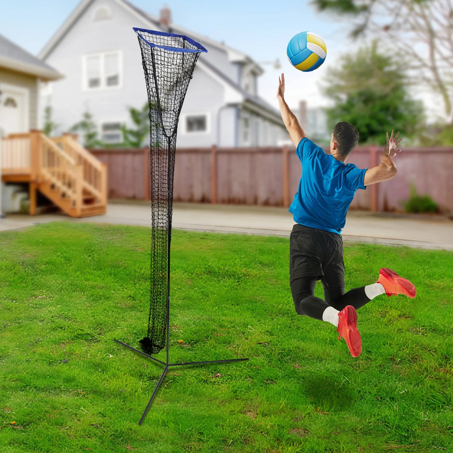 Volleyball Trainer Net Adjustable Height System For Backyard Practice