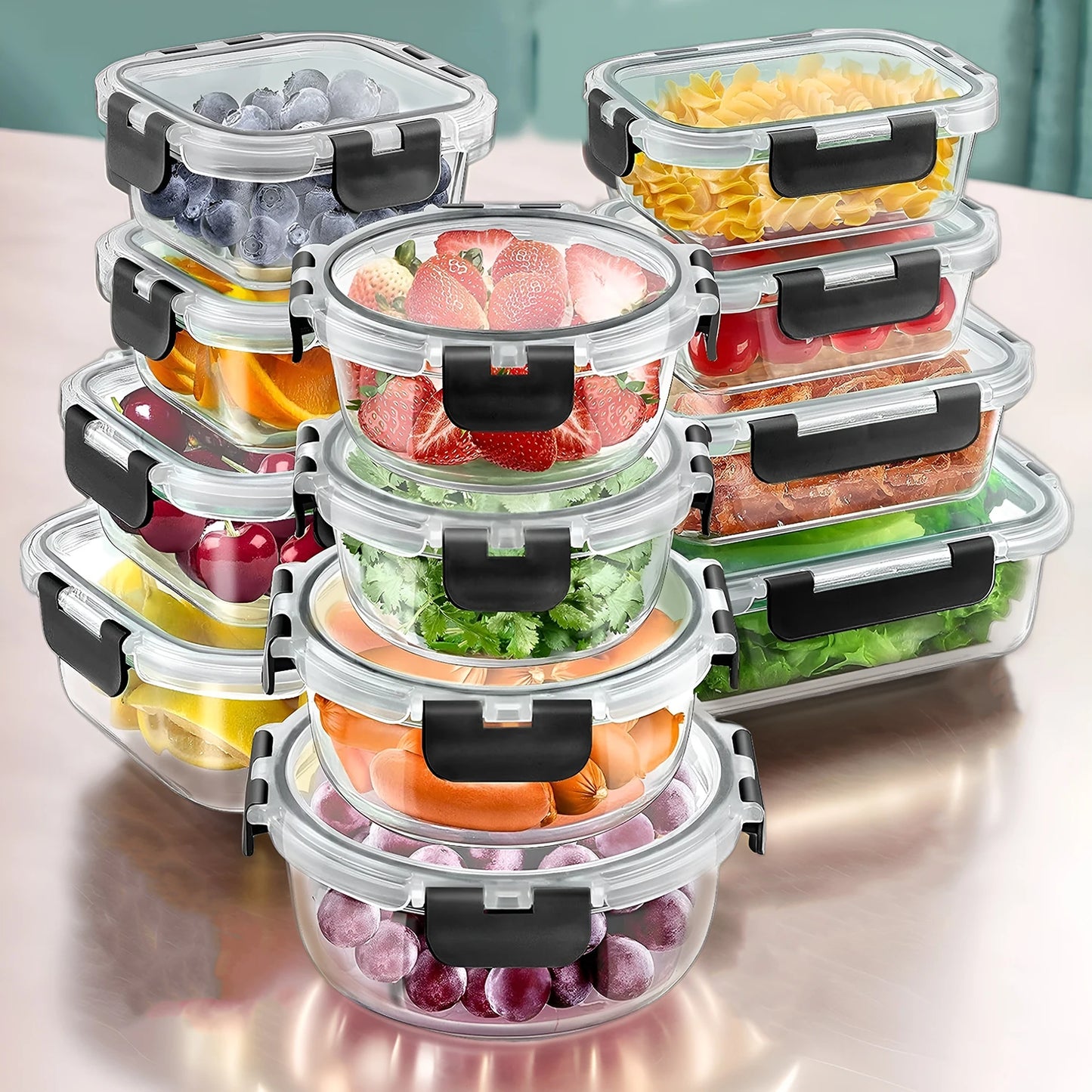Glass Lunch Box Meal Prep Containers 12 Pieces Airtight Storage