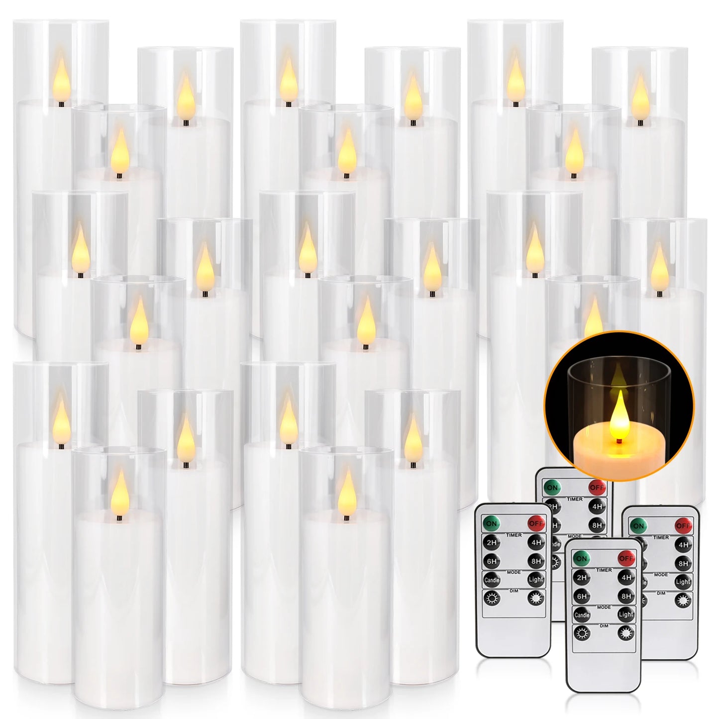 Flameless LED Acrylic Candle Lights 24 Pack With Remote Timer