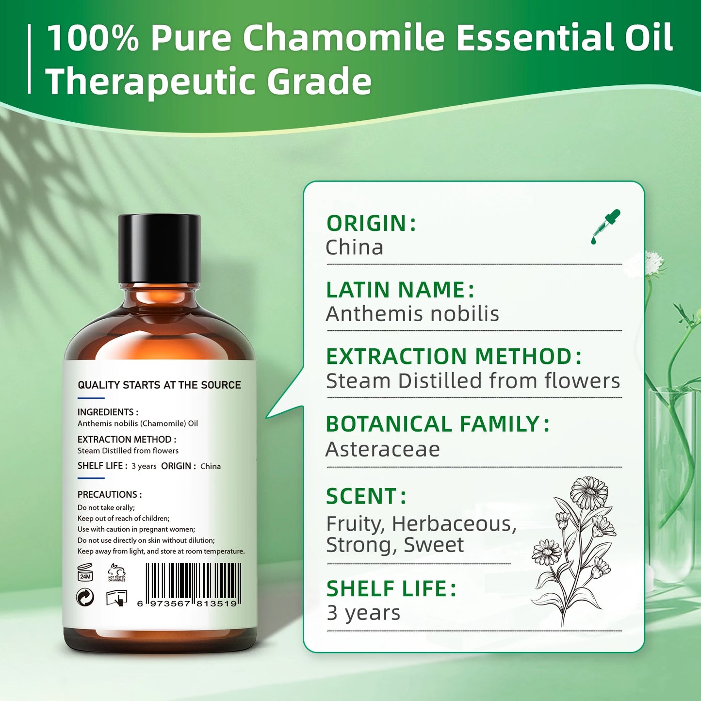 HIQILI Chamomile Essential Oil Pure Floral For Diffuser
