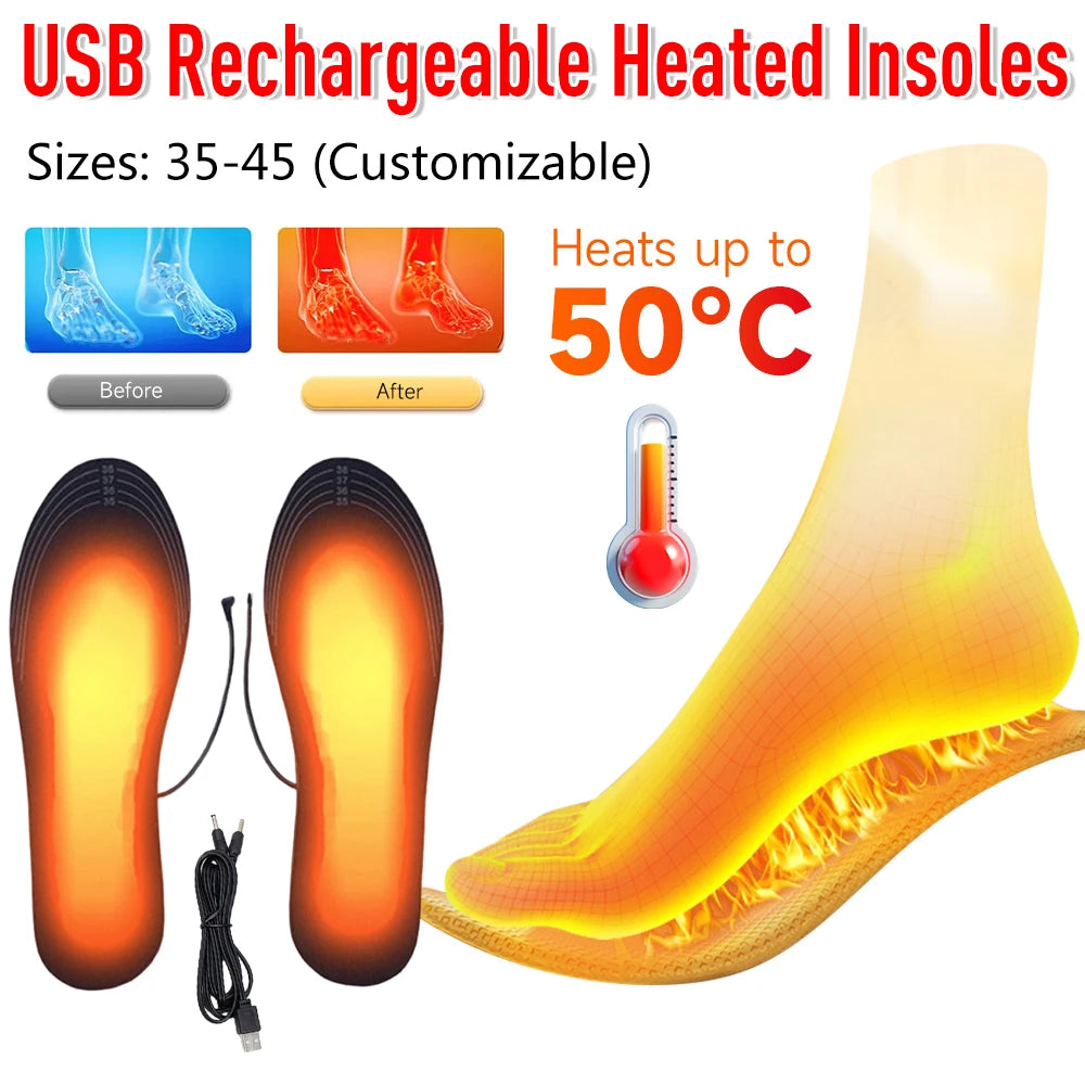 Rechargeable USB Heated Insoles Foot Warmer For Winter Outdoor Activities