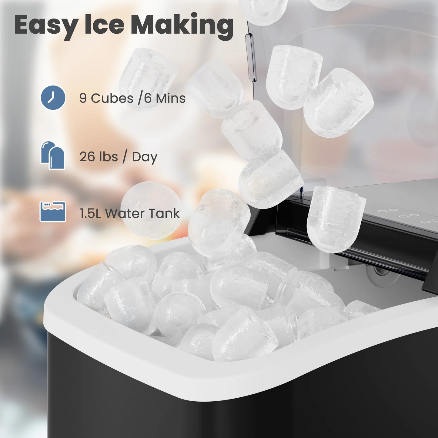 Portable Ice Maker Countertop 9 Bullet Cubes In 6 Minutes