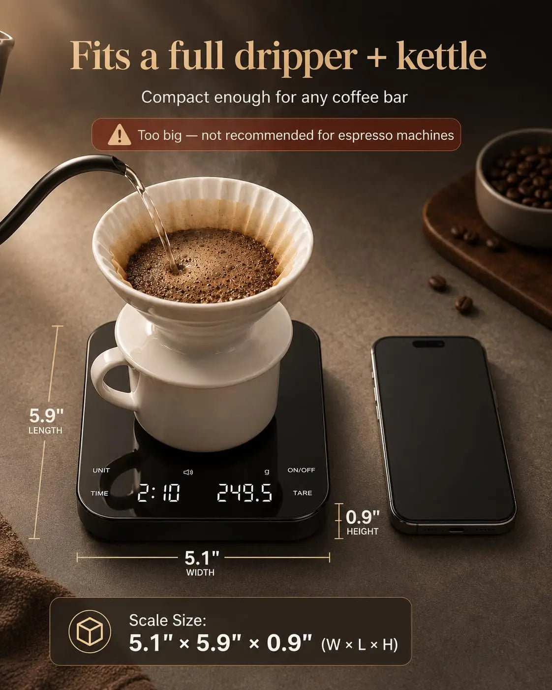 Precision Coffee Scale With Timer 3000g Capacity USB-C Rechargeable