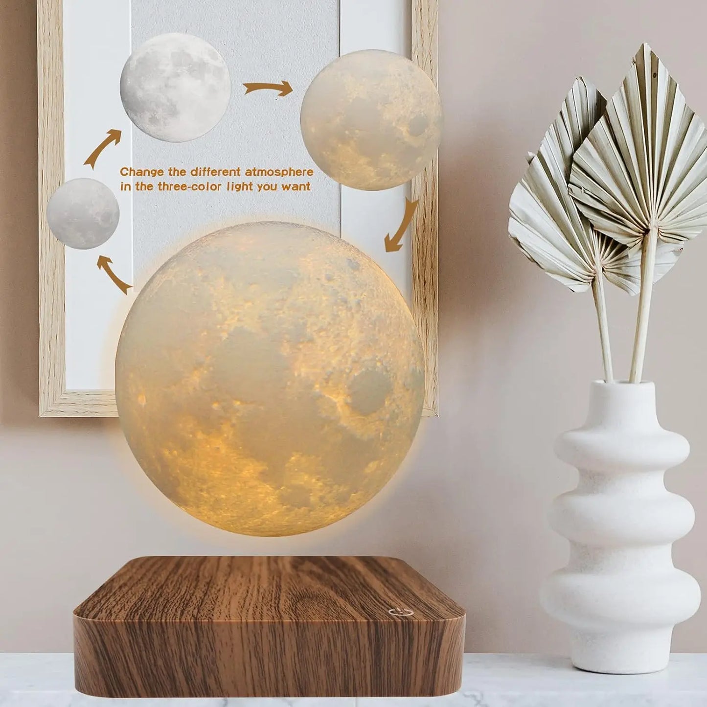 Mexllex Magnetic Floating Moon Lamp With Wooden Base 3 LED