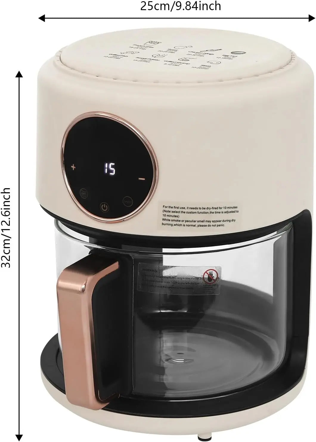 Portable Glass Air Fryer With 8 Presets And Digital Display