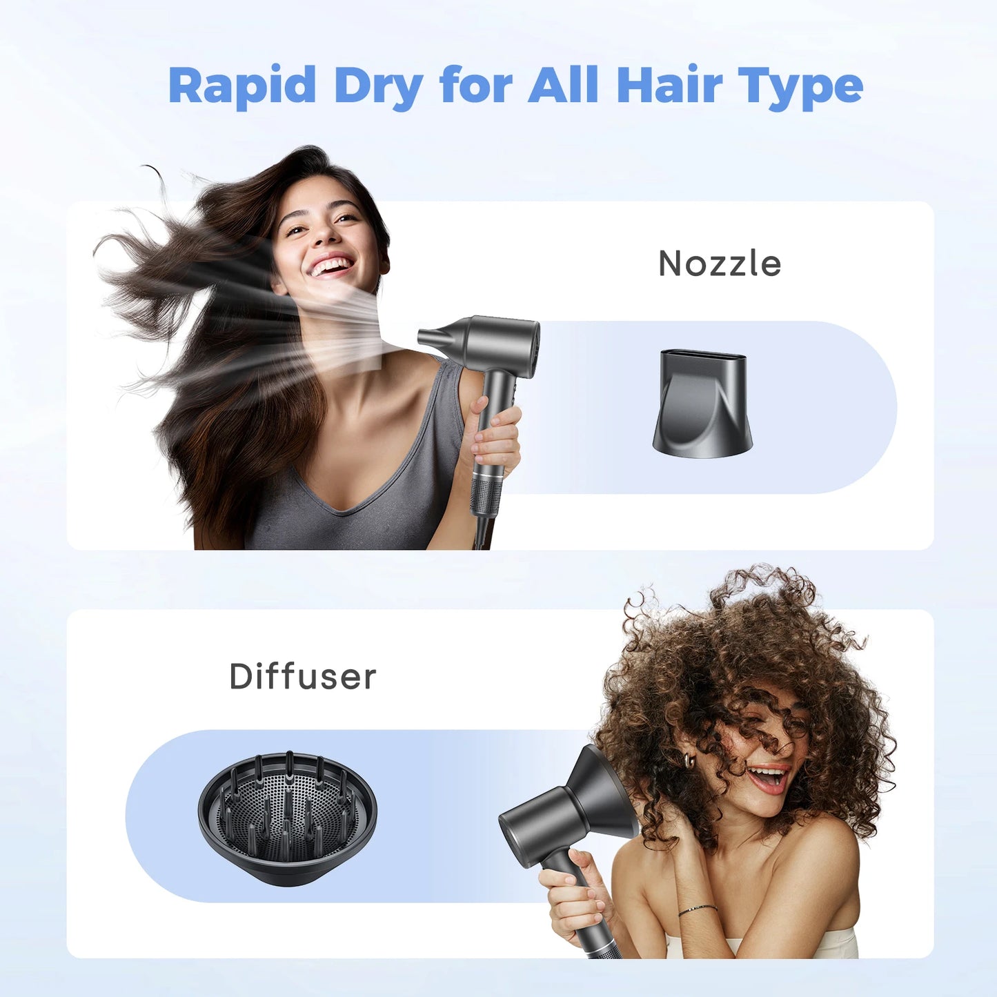 LYSMOSKI Hair Dryer 120000 RPM Negative Ionic Brushless Motor Fast