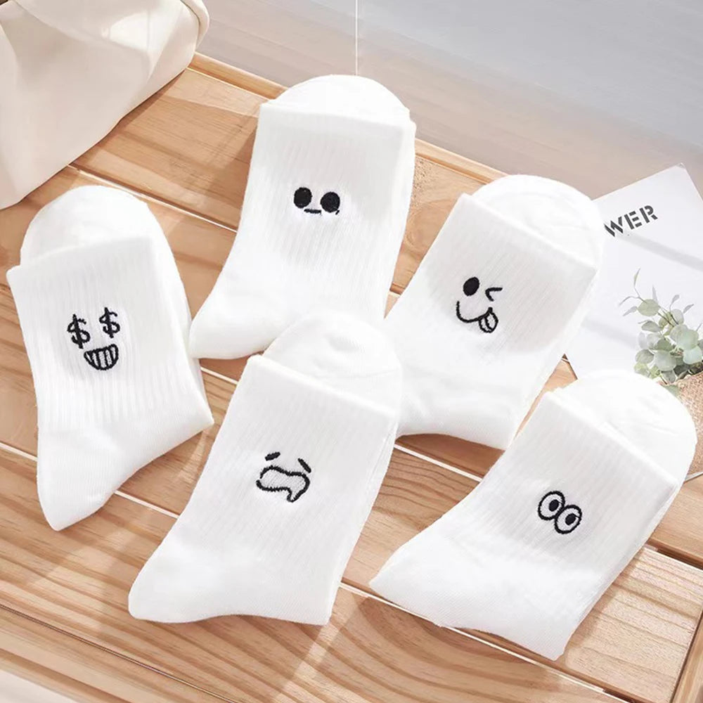 Five Pairs Emoji Socks With Cartoon Patterns For Everyday Comfort