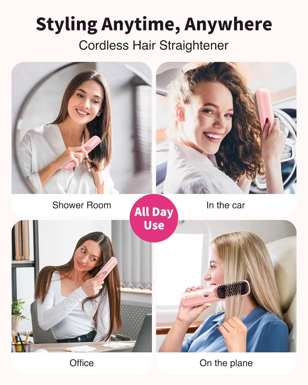 BOPCAL Cordless Hair Straightener Comb Brush 5S Fast Heating Travel