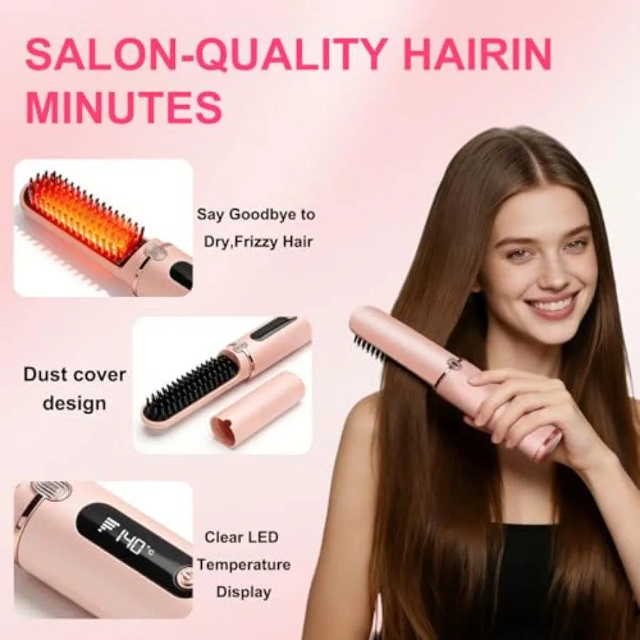 Cordless Hair Straightener Brush Rechargeable With Negative Ions And LED Display