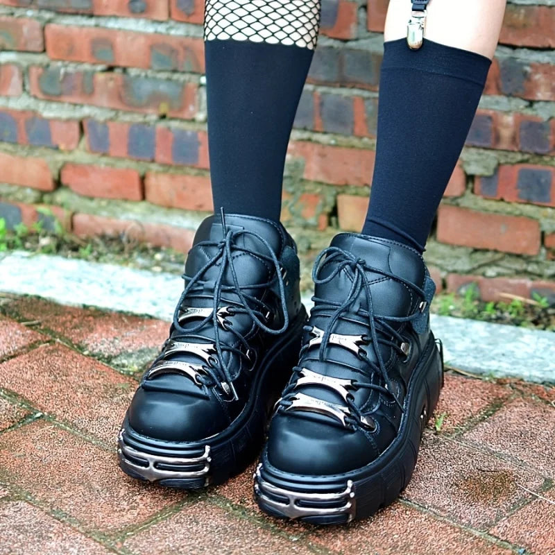 Women Thick Bottom Platform Sneakers With Metal Decoration Gothic Style