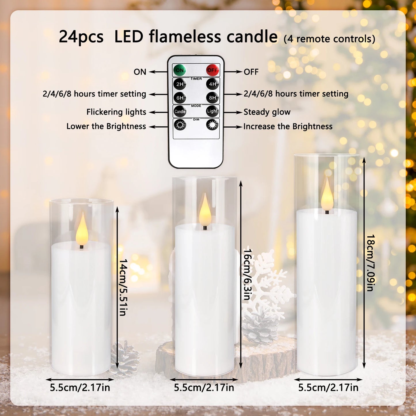 Flameless LED Acrylic Candle Lights 24 Pack With Remote Timer