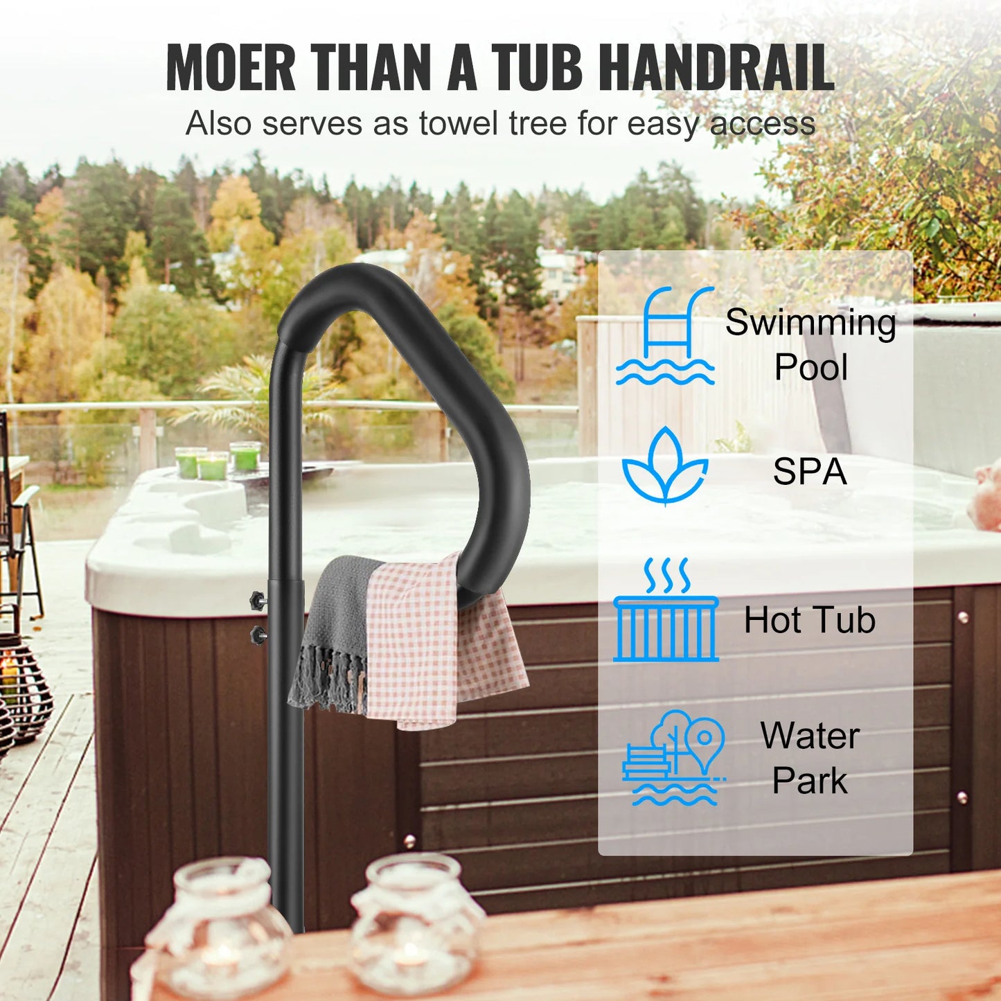 360 Rotatable Spa Hand Rail With Slide In Mount Base For Bathtub