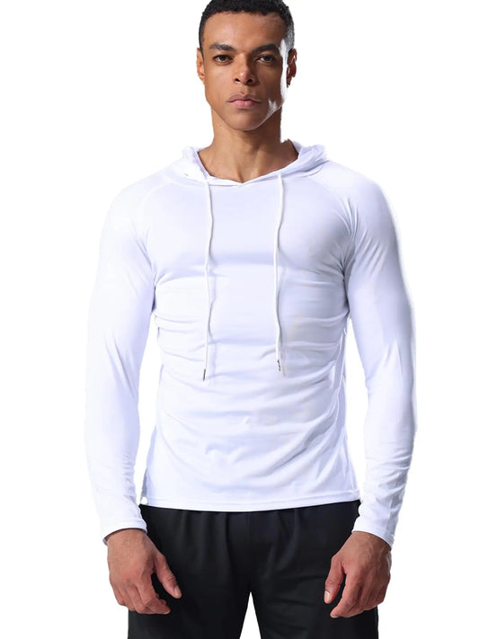 Men's Hooded Compression Long Sleeve Shirt Quick Dry Baselayer